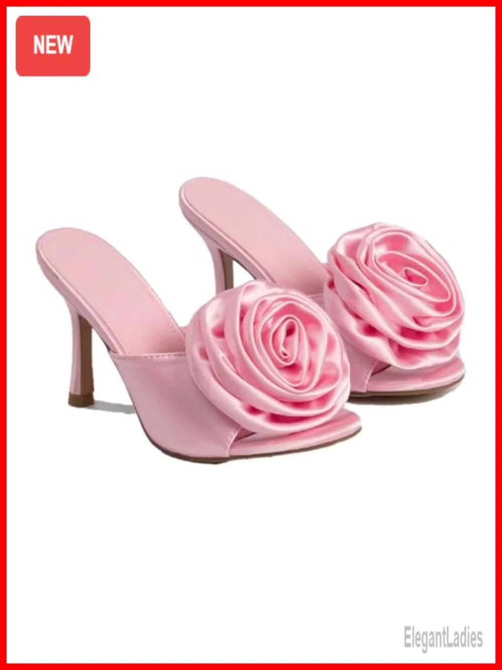 Satin 3D Flower Pointed Toe Kitten Heel Sandals Slingback Prom Party Wedding